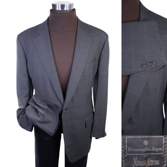 Ermenegildo Zegna Windowpane Wool Blazer Sport Coat Suit Jacket Sz 46